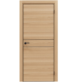 Дверь межкомнатная Порта-52 4AB Полипропилен, Natural Oak в комплекте с врезанной черной магнитной защелкой, глухая, кромка алюминиевая черная матовая, каркасно-щитовая