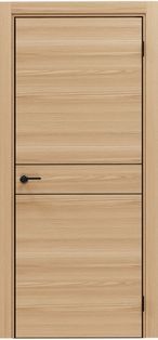 Дверь межкомнатная Порта-52 4AB Полипропилен, Natural Oak в комплекте с врезанной черной магнитной защелкой, глухая, кромка алюминиевая черная матовая, каркасно-щитовая