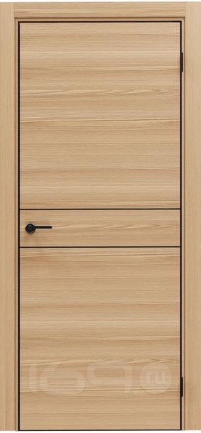 Дверь межкомнатная Порта-52 4AB Полипропилен, Natural Oak в комплекте с врезанной черной магнитной защелкой, глухая, кромка алюминиевая черная матовая, каркасно-щитовая