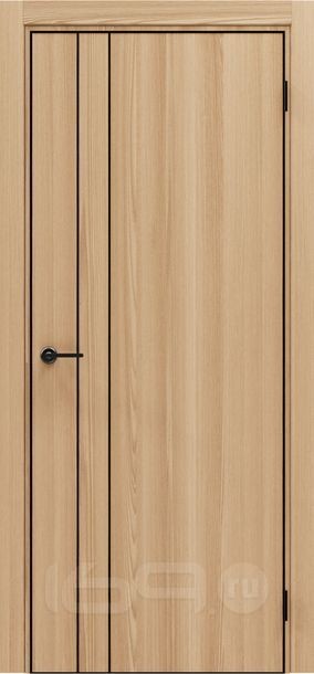 Дверь межкомнатная Порта-58 4AB Полипропилен, Natural Oak в комплекте с врезанной черной магнитной защелкой, глухая, кромка алюминиевая черная матовая, каркасно-щитовая