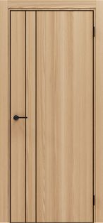 Дверь межкомнатная Порта-58 4AB Полипропилен, Natural Oak в комплекте с врезанной черной магнитной защелкой, глухая, кромка алюминиевая черная матовая, каркасно-щитовая