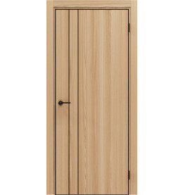 Дверь межкомнатная Порта-58 4AB Полипропилен, Natural Oak в комплекте с врезанной черной магнитной защелкой, глухая, кромка алюминиевая черная матовая, каркасно-щитовая