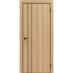 Дверь межкомнатная Порта-58 4AB Полипропилен, Natural Oak в комплекте с врезанной черной магнитной защелкой, глухая, кромка алюминиевая черная матовая, каркасно-щитовая