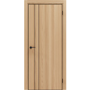 Дверь межкомнатная Порта-58 4AB Полипропилен, Natural Oak в комплекте с врезанной черной магнитной защелкой, глухая, кромка алюминиевая черная матовая, каркасно-щитовая