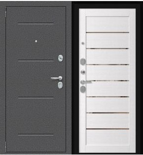 Дверь входная Porta R-2 104/П222 Антик серебро/Wood Alaska, с зеркалом, 2 замка, с ночной задвижкой