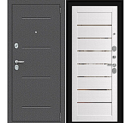 Дверь входная Porta R-2 104/П222 Антик серебро/Wood Alaska, с зеркалом, 2 замка, с ночной задвижкой