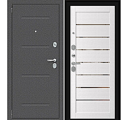 Дверь входная Porta R-2 104/П222 Антик серебро/Wood Alaska, с зеркалом, 2 замка, с ночной задвижкой