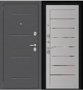 Дверь входная Porta R-2 104/П222 Антик серебро/Wood Nardo Grey, с зеркалом, 2 замка, с ночной задвижкой