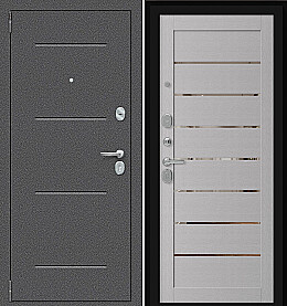 Дверь входная Porta R-2 104/П222 Антик серебро/Wood Nardo Grey, с зеркалом, 2 замка