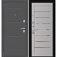 Дверь входная Porta R-2 104/П222 Антик серебро/Wood Nardo Grey, с зеркалом, 2 замка, с ночной задвижкой
