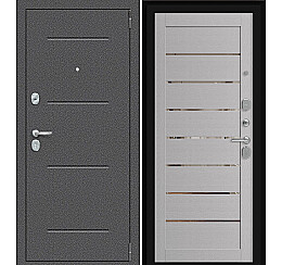 Дверь входная Porta R-2 104/П222 Антик серебро/Wood Nardo Grey, с зеркалом, 2 замка, с ночной задвижкой