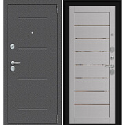 Дверь входная Porta R-2 104/П222 Антик серебро/Wood Nardo Grey, с зеркалом, 2 замка, с ночной задвижкой