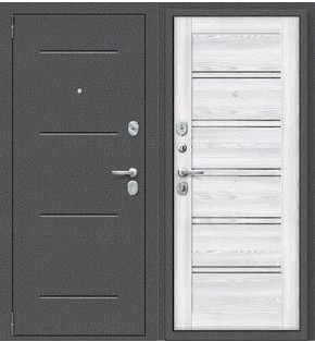 Дверь входная Porta R-2 104/П28 Антик серебро/Riviera Ice, с зеркалом, 2 замка, с ночной задвижкой