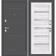 Дверь входная Porta R-2 104/П28 Антик серебро/Riviera Ice, с зеркалом, 2 замка, с ночной задвижкой