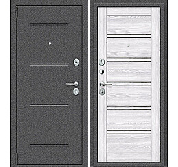 Дверь входная Porta R-2 104/П28 Антик серебро/Riviera Ice, с зеркалом, 2 замка, с ночной задвижкой