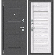 Дверь входная Porta R-2 104/П28 Антик серебро/Riviera Ice, с зеркалом, 2 замка, с ночной задвижкой