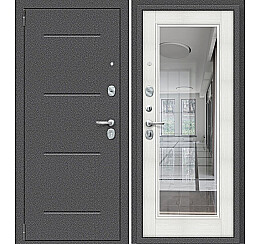 Дверь входная Porta R-2 104/П61 Антик серебро/Bianco Veralinga, с зеркалом, 2 замка, с ночной задвижкой