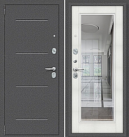 Дверь входная Porta R-2 104/П61 Антик серебро/Bianco Veralinga, с зеркалом, 2 замка