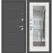 Дверь входная Porta R-2 104/П61 Антик серебро/Bianco Veralinga, с зеркалом, 2 замка, с ночной задвижкой