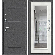 Дверь входная Porta R-2 104/П61 Антик серебро/Bianco Veralinga, с зеркалом, 2 замка, с ночной задвижкой