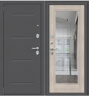 Дверь входная Porta R-2 104/П61 Антик серебро/Cappuccino Veralinga, с зеркалом, 2 замка, с ночной задвижкой