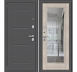 Дверь входная Porta R-2 104/П61 Антик серебро/Cappuccino Veralinga, с зеркалом, 2 замка, с ночной задвижкой