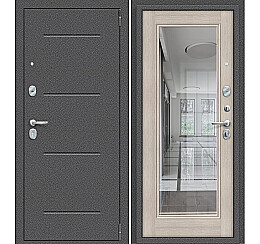 Дверь входная Porta R-2 104/П61 Антик серебро/Cappuccino Veralinga, с зеркалом, 2 замка, с ночной задвижкой