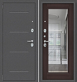Дверь входная Porta R-2 104/П61 Антик серебро/Wenge Veralinga, с зеркалом, 2 замка