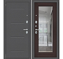 Дверь входная Porta R-2 104/П61 Антик серебро/Wenge Veralinga, с зеркалом, 2 замка, с ночной задвижкой