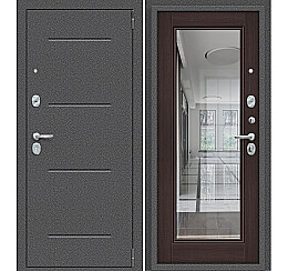 Дверь входная Porta R-2 104/П61 Антик серебро/Wenge Veralinga, с зеркалом, 2 замка, с ночной задвижкой