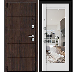 Дверь входная Porta R-3 4/K41 Almon 28/Alaska, с зеркалом, 2 замка, с ночной задвижкой