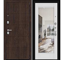 Дверь входная Porta R-3 4/K41 Almon 28/Alaska, с зеркалом, 2 замка, с ночной задвижкой