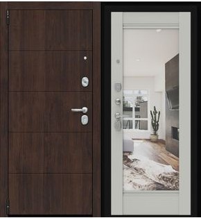 Дверь входная Porta R-3 4/K41 Almon/Nardo Grey, с зеркалом, 2 замка, с ночной задвижкой