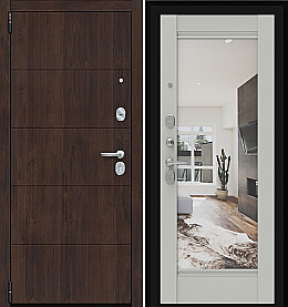 Дверь входная Porta R-3 4/K41 Almon 28/Nardo Grey, с зеркалом, 2 замка