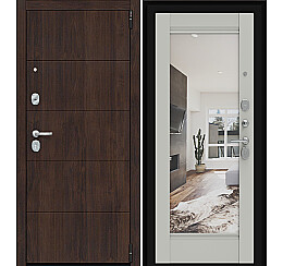 Дверь входная Porta R-3 4/K41 Almon 28/Nardo Grey, с зеркалом, 2 замка, с ночной задвижкой