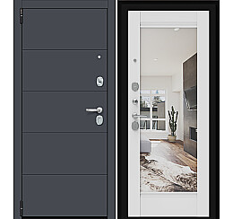 Дверь входная Porta R-3 4/K41 Graphite Pro/Alaska, с зеркалом, 2 замка, с ночной задвижкой