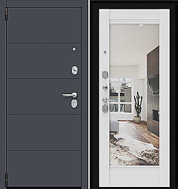 Дверь входная Porta R-3 4/K41 Graphite Pro/Alaska, с зеркалом, 2 замка