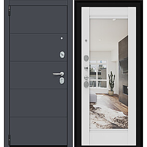 Дверь входная Porta R-3 4/K41 Graphite Pro/Alaska, с зеркалом, 2 замка