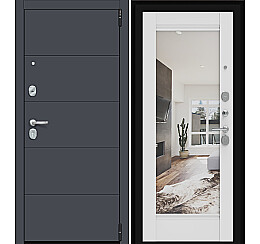 Дверь входная Porta R-3 4/K41 Graphite Pro/Alaska, с зеркалом, 2 замка, с ночной задвижкой