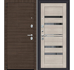 Дверь входная Porta S-3P 4/П30 Brownie/Cappuccino Veralinga, с зеркалом, 2 замка, с ночной задвижкой