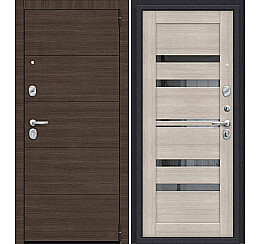 Дверь входная Porta S-3P 4/П30 Brownie/Cappuccino Veralinga, с зеркалом, 2 замка, с ночной задвижкой