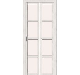 Дверь межкомнатная из эко шпона складная «Твигги V4» Bianco Veralinga остекление Сатинато белое