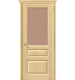 Дверь межкомнатная М5 Массив, Под покраску, остекленная, сатинат бронза художественный, филенчатая