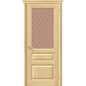 Дверь межкомнатная М5 Массив Под покраску, остекленная, сатинат бронза художественный, филенчатая