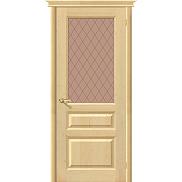 Дверь межкомнатная из Массива сосны без отделки «М5» сатинато бронзовое художественное