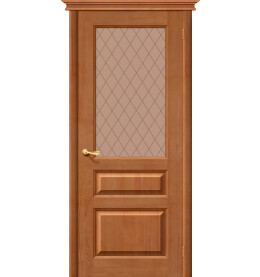 Дверь межкомнатная М5 Массив, Т-05 (Светлый Лак), остекленная, сатинат бронза художественный, филенчатая