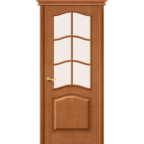 Дверь межкомнатная М7 Массив Т-05 (Светлый Лак), остекленная, сатинат белый, филенчатая