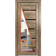 Дверь межкомнатная Future-502 МДФ Дуб Винчестер трюфель, остекленная, зеркало, лакобель чёрный, царговая