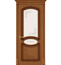 Дверь межкомнатная Азалия Шпонированные, Ф-11 (Орех), остекленная, сатинат белый, каркасно-щитовая