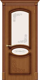 Дверь межкомнатная шпонированная «Азалия» Орех (Шпон файн-лайн) остекление Сатинато белое